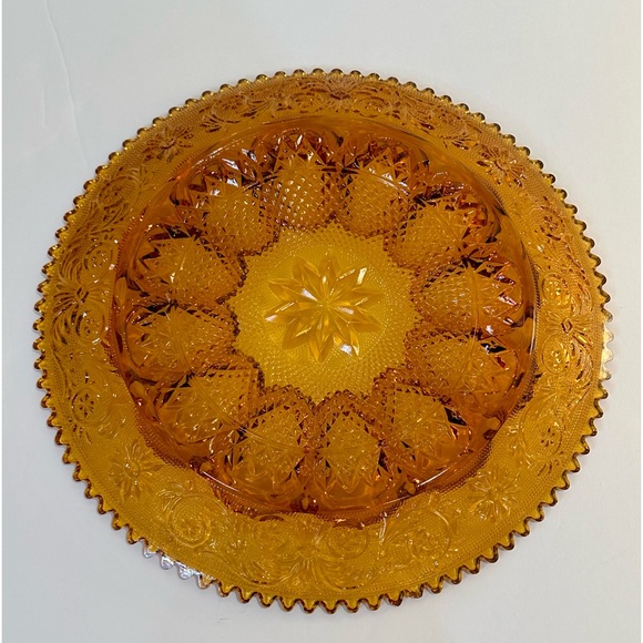 🌟HP🌟VTG 1960s Indiana Glass Tiara Exclusive Amber Glass Egg Plate Pattern - Picture 7 of 8